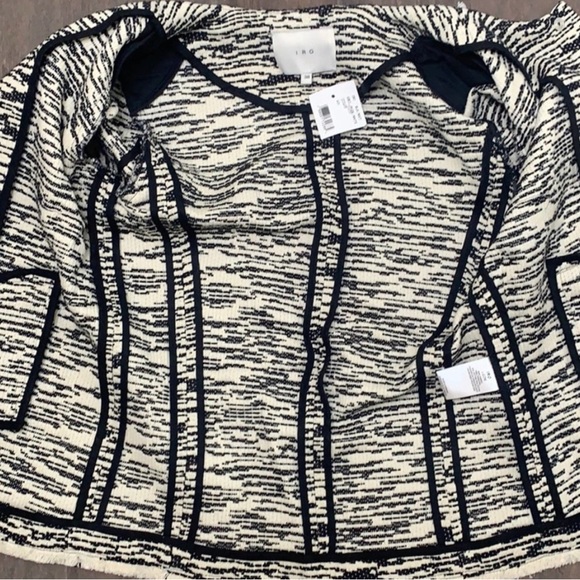 IRO BLACK AND WHITE COTTON BLEND WOVEN ZIP FRONT JACKET WITH POCKETS SIZE 6 - Picture 8 of 12